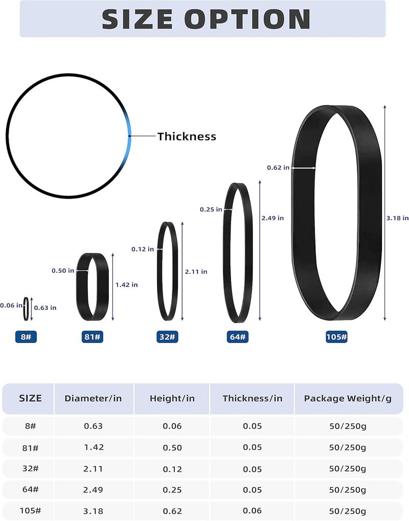 BLUEWING Tactical Rubber Bands Black 50g/250g Bait Rigging for Fishing, Size 8#, 32#, 64#, 81#, 105# - Image 3